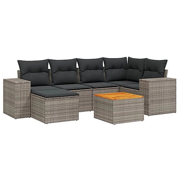 vidaXL 7-Tlg Garten-Sofagarnitur mit Kissen Grau Poly Rattan 3257880 günstig online kaufen