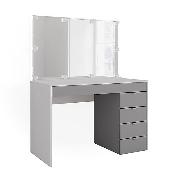 Vicco Schminktisch Elise Weiß/Grau/Grau/Grau 115 cm mit LED Beleuchtung günstig online kaufen