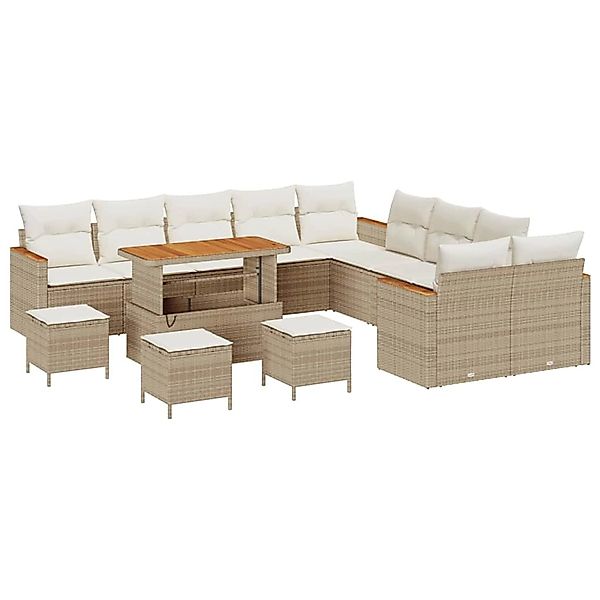 vidaXL 14-Teiliges Garten-Sofa-Set mit Kissen in Beige aus Poly Rattan und günstig online kaufen