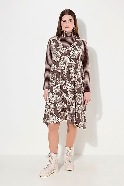 Ulla Popken Jerseykleid Sweatkleid Blätter V-Ausschnitt günstig online kaufen