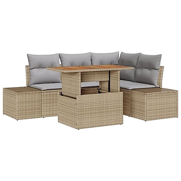 vidaXL Loungesofa 5-teiliges Garten Sofa Set mit Kissen Beige Poly Rattan, günstig online kaufen