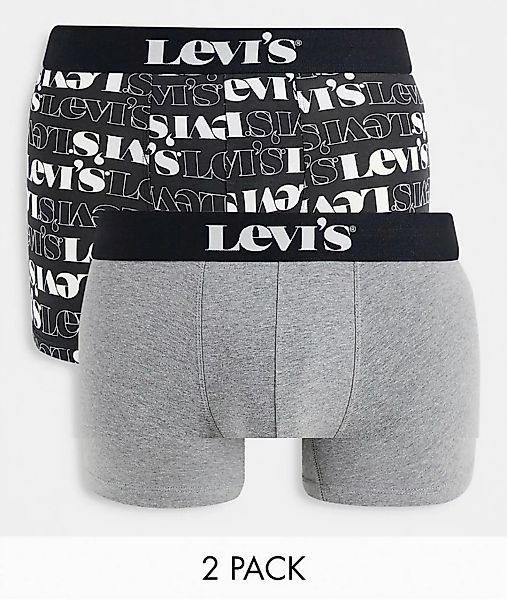 Levi's – Unterhosen mit All-over-Print in Grau und Schwarz im 2er-Pack günstig online kaufen