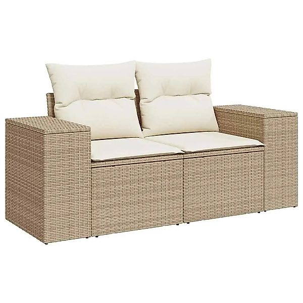 vidaXL Gartensofa mit Kissen 2-Sitzer Beige Poly Rattan 366063 günstig online kaufen