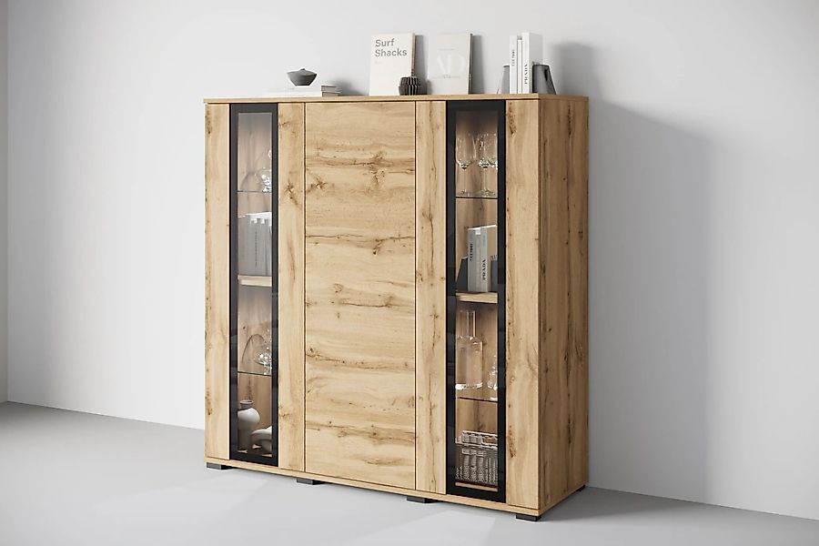 Home affaire Highboard "Caro, modernes Design mit Glaseinsätzen, Breite 120 günstig online kaufen