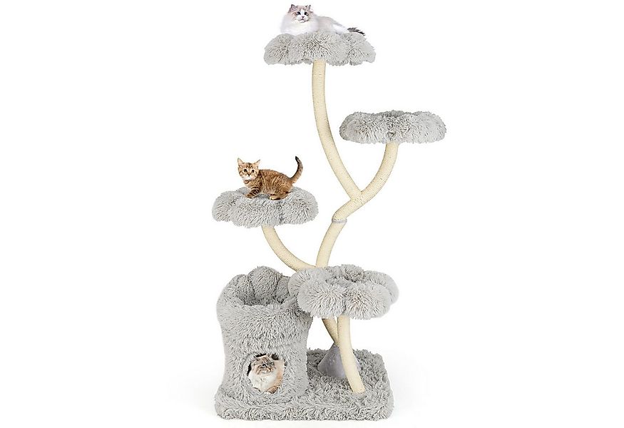 KOMFOTTEU Kratzbaum, mit 4 blumenförmigen Plattformen, 1 Höhle & 1 Katzenbe günstig online kaufen