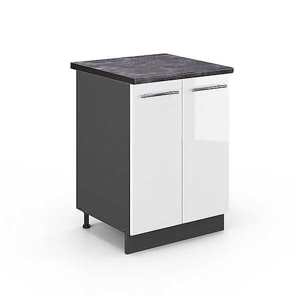 Vicco Küchenunterschrank Fame-Line Weiß Hochglanz/Anthrazit 60 cm AP Marmor günstig online kaufen
