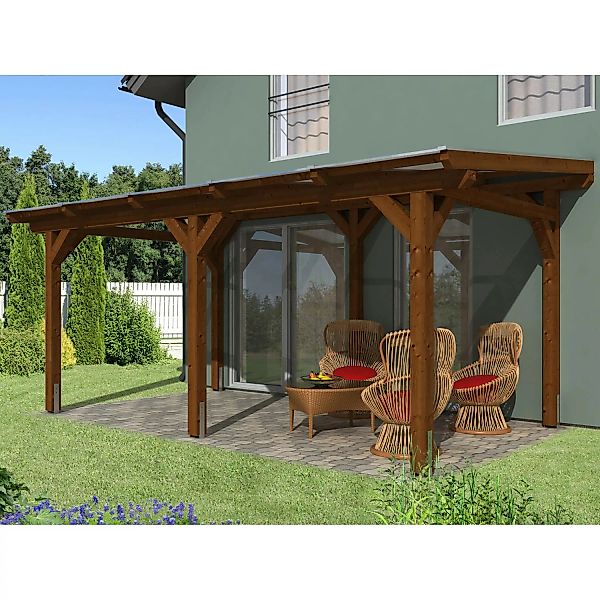 Skan Holz Terrassenüberdachung Siena 541 x 400 cm Leimholz Nussbaum günstig online kaufen