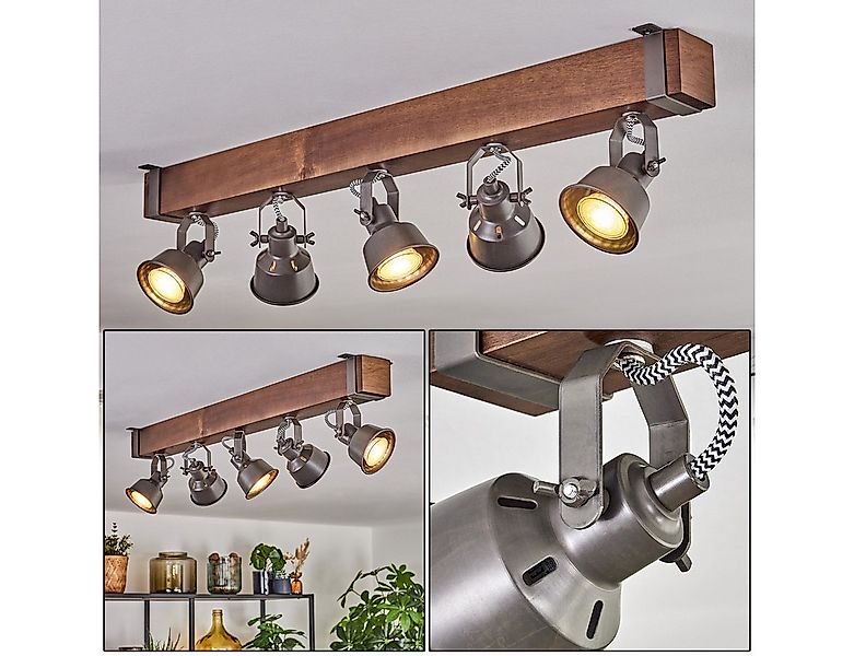 hofstein Deckenleuchte Deckenlampe aus Metall/Holz in Grau/Dunkelbraun, ohn günstig online kaufen