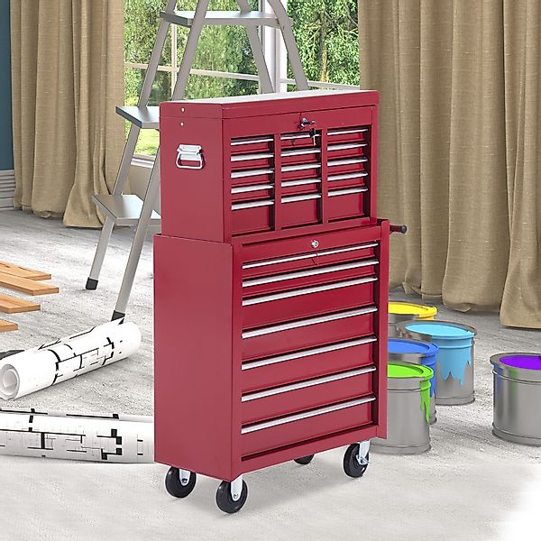 HOMCOM Werkzeugwagen Werkstattwagen Stahl Rot 61,5L x 33B x 113H cm günstig online kaufen