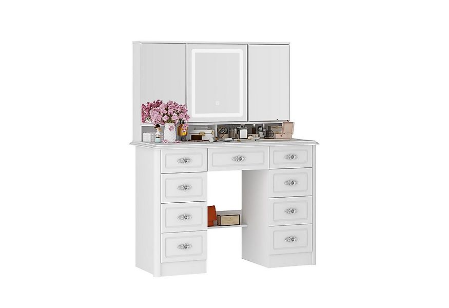 FUFU&GAGA Schminktisch Schminktisch mit LED-Spiegel, Weiß, MDF, 110×50×137. günstig online kaufen