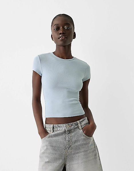 Bershka T-Shirt Mit Rundausschnitt Damen S Hellblau günstig online kaufen