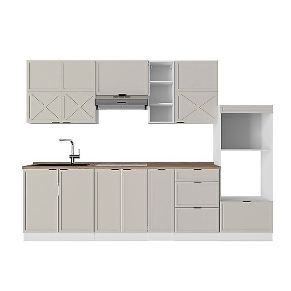 Vicco Fame-Line Küchenzeile GrauBeige/Weiß 280 cm AP Eiche günstig online kaufen