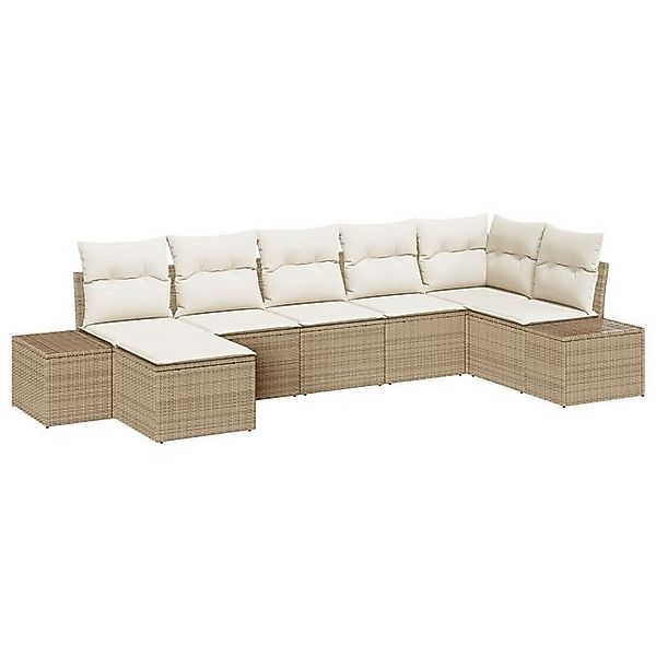 vidaXL Loungesofa 7-tlg. Garten-Sofagarnitur mit Kissen Beige Poly Rattan, günstig online kaufen