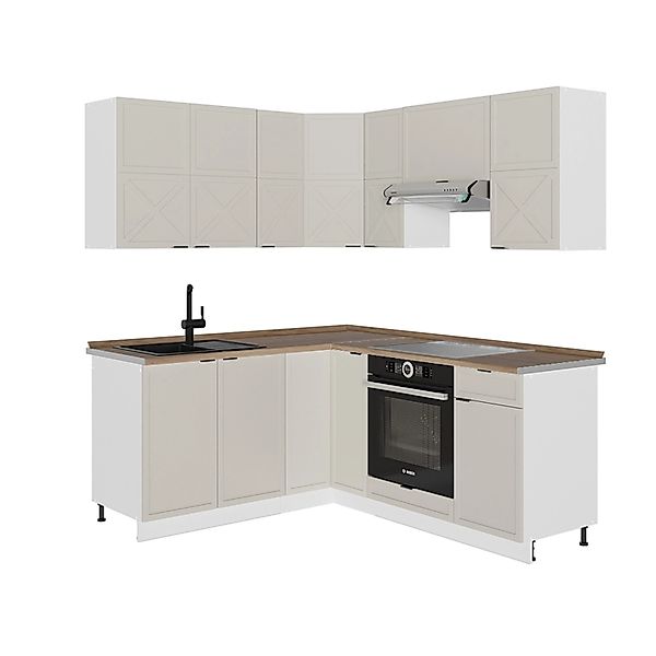 Vicco Fame-Line Eckküche GrauBeige/Weiß 160 x 190 cm AP Eiche günstig online kaufen