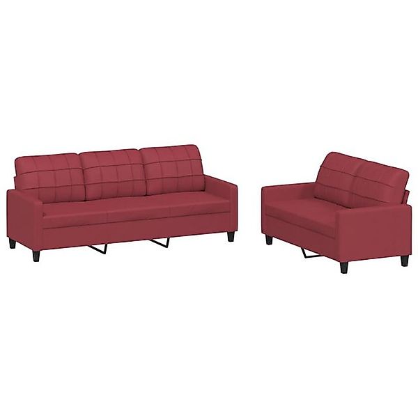 vidaXL Sofa, 2-tlg. Sofagarnitur mit Kissen Weinrot Kunstleder günstig online kaufen