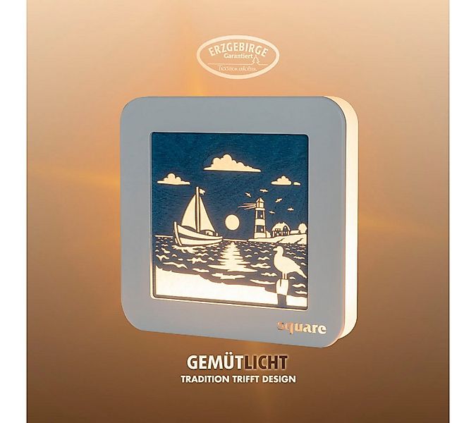 Weigla LED Dekolicht Square Wandbild Maritim, Batterie & Timer, WEIẞ-BLAU, günstig online kaufen