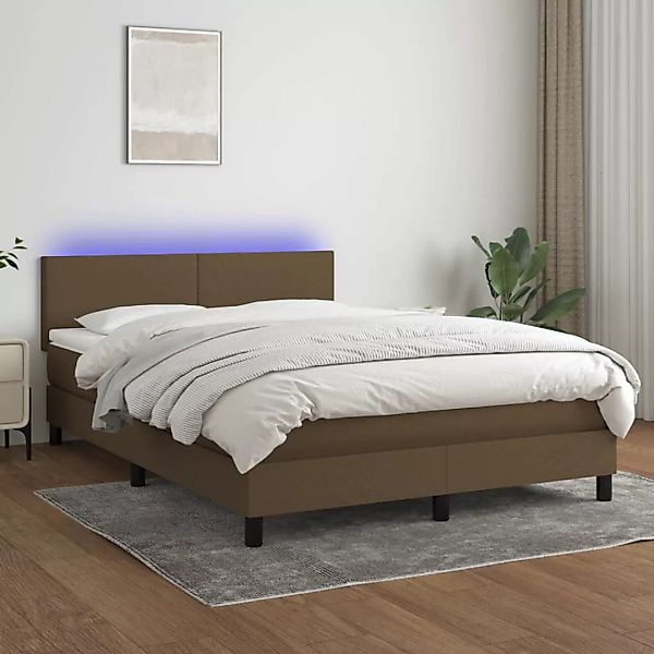 Vidaxl Boxspringbett Mit Matratze & Led Dunkelbraun 140x200 Cm Stoff günstig online kaufen