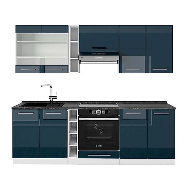 Vicco Fame-Line Küchenzeile Dunkelblau Hochglanz/Weiß 235 cm AP Anthrazit günstig online kaufen