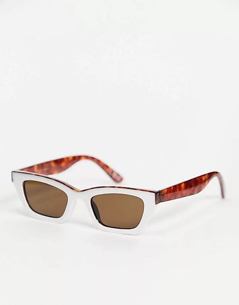 ASOS DESIGN – Eckige Katzenaugen-Sonnenbrille mit Brauensteg in Weiß günstig online kaufen