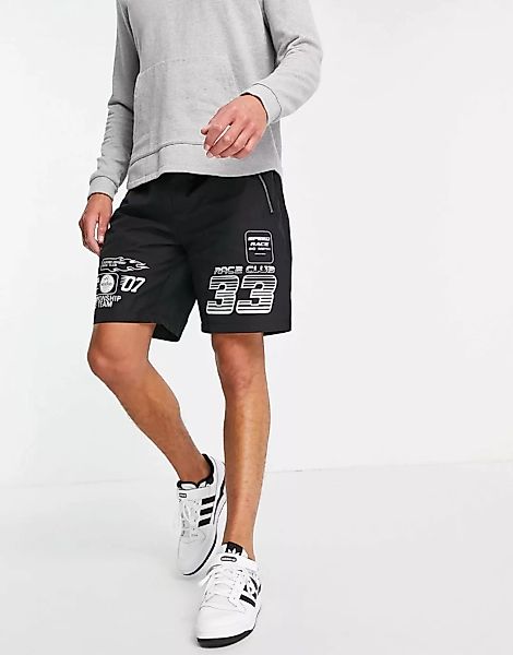 Mennace – Shorts aus Nylon in Schwarz mit Motocross-Prints günstig online kaufen