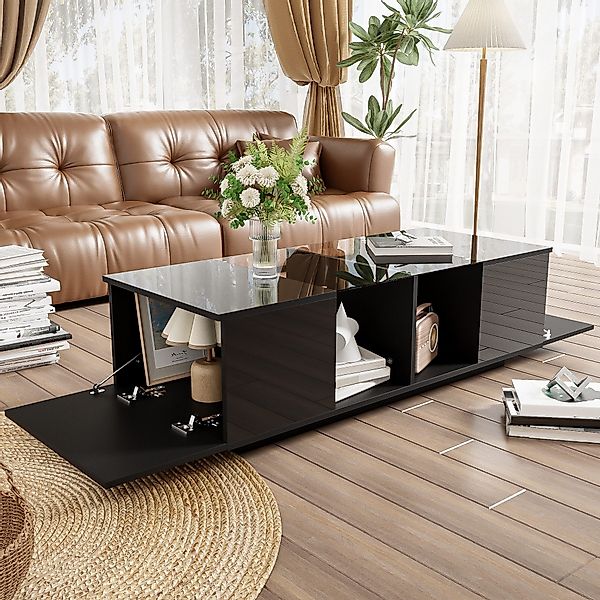 STILVORA Couchtisch schwarz,120x50cm Wohnzimmertisch mit LED-Beleuchtung,Ho günstig online kaufen