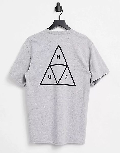 HUF – Essentials – Graues T-Shirt mit dreigeteiltem Dreieck-Logo günstig online kaufen