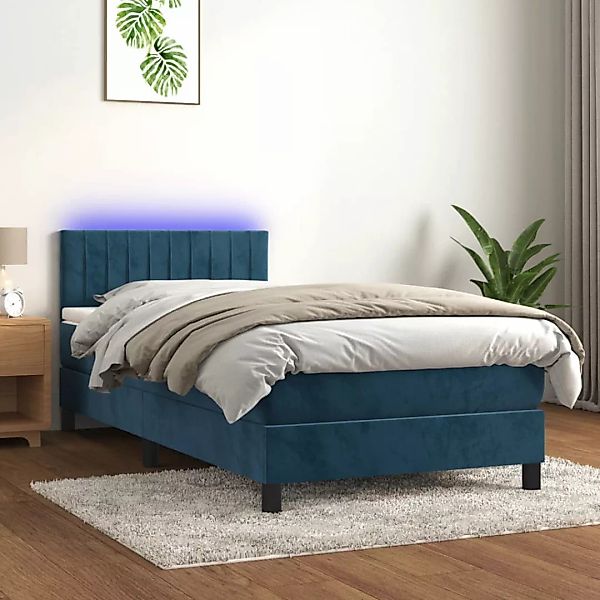 Vidaxl Boxspringbett Mit Matratze & Led Dunkelblau 100x200 Cm Samt günstig online kaufen