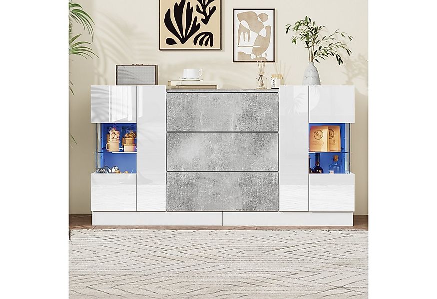 Merax Sideboard in Weiß Hochglanz & Marmoroptik (1 St), Kommode Schrank mit günstig online kaufen