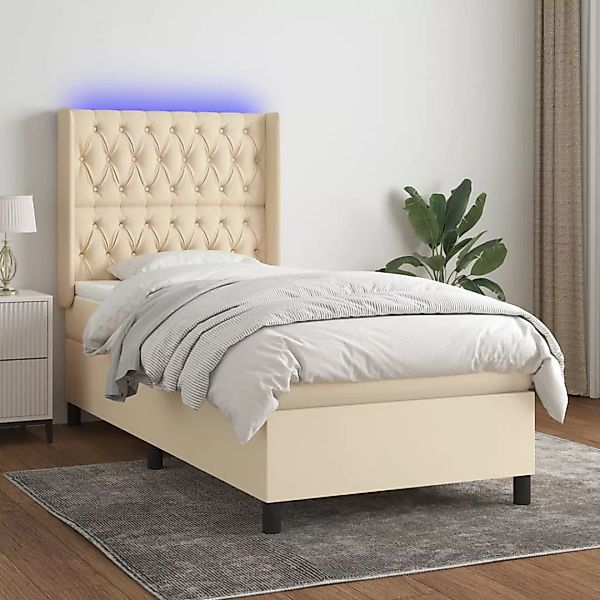 vidaXL Boxspringbett Boxspringbett mit Matratze LED Creme 100x200 cm Stoff günstig online kaufen