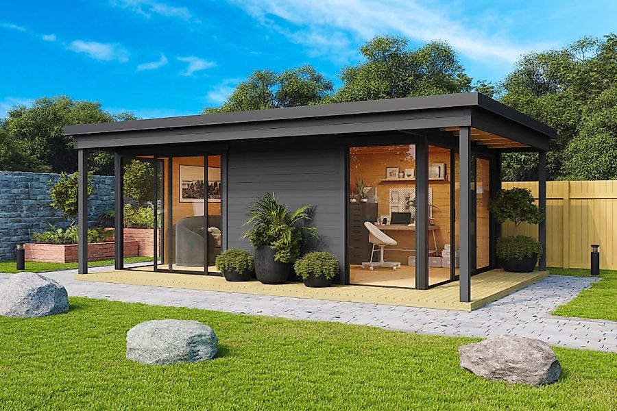 LASITA MAJA Gartenhaus "Domeo 3 Loggia Carbongrau" mit Überdachung, Positio günstig online kaufen