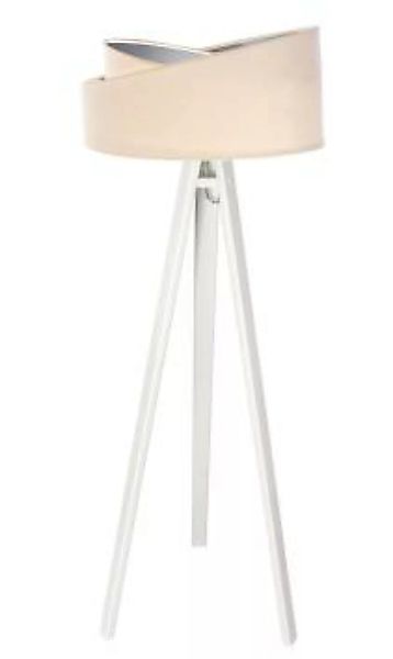Stehlampe Creme Silber Holz Dreibein 145cm Wohnzimmer günstig online kaufen