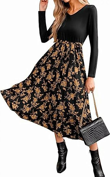 KIKI Strickkleid Damen-Kleid mit V-Ausschnitt, langärmelig, lässiges Cockta günstig online kaufen