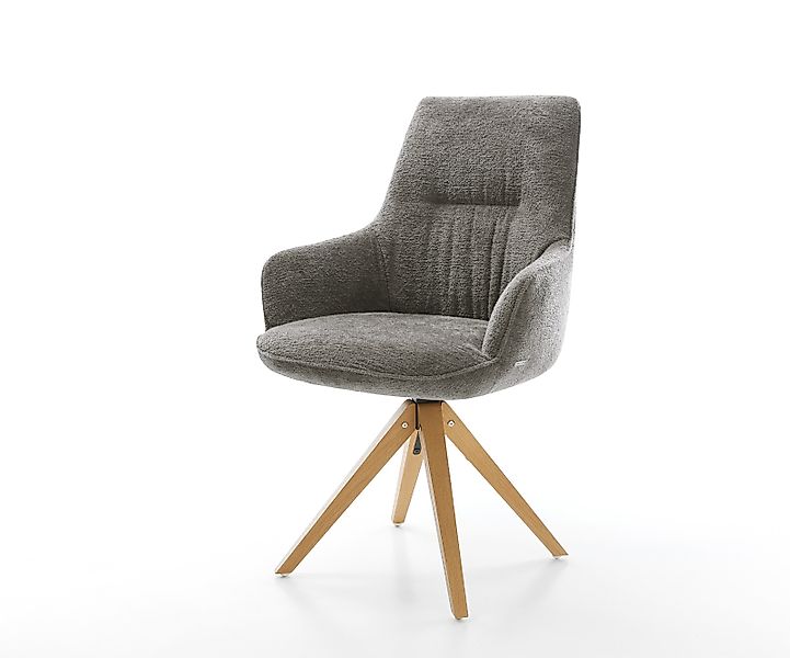 Drehstuhl Zelia-Flex mit Armlehnen Bouclé Soft Schlamm Holzgestell kantig N günstig online kaufen