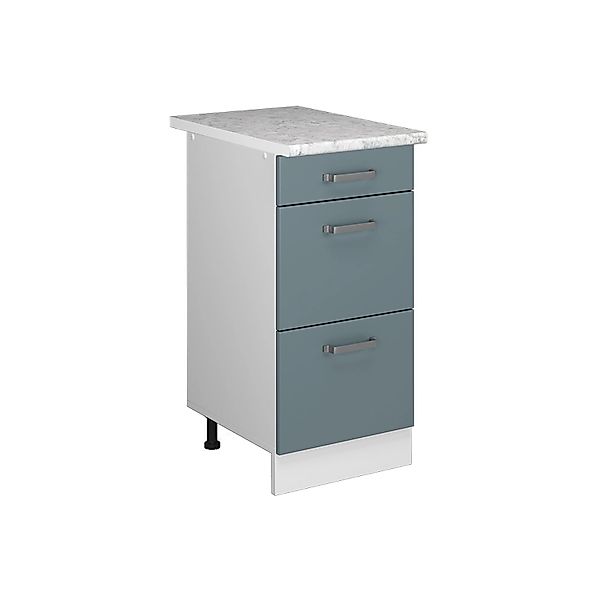 Vicco Küchenunterschrank R-Line Blau-Grau/Weiß 40 cm mit Schubladen AP Marm günstig online kaufen