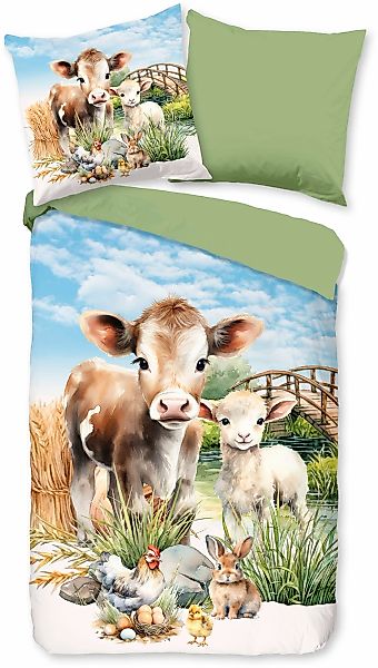 PURE luxury collection Kinderbettwäsche "Farm animals" 2 Stk. Mikrofaser, 1 günstig online kaufen