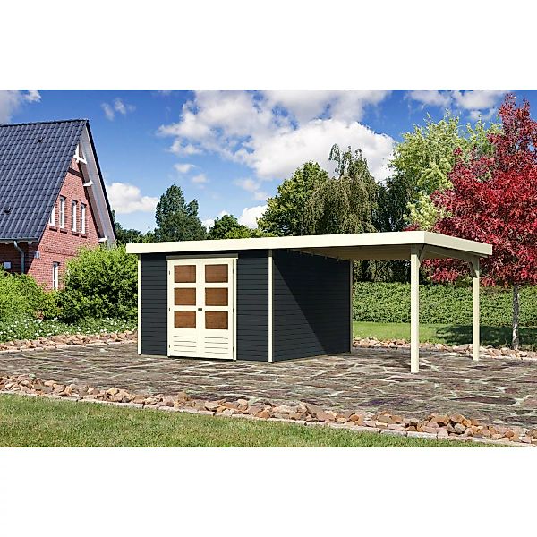 Karibu Gartenhaus Boras 6 Anthrazit 557 cm x 306 cm mit Anbaudach günstig online kaufen