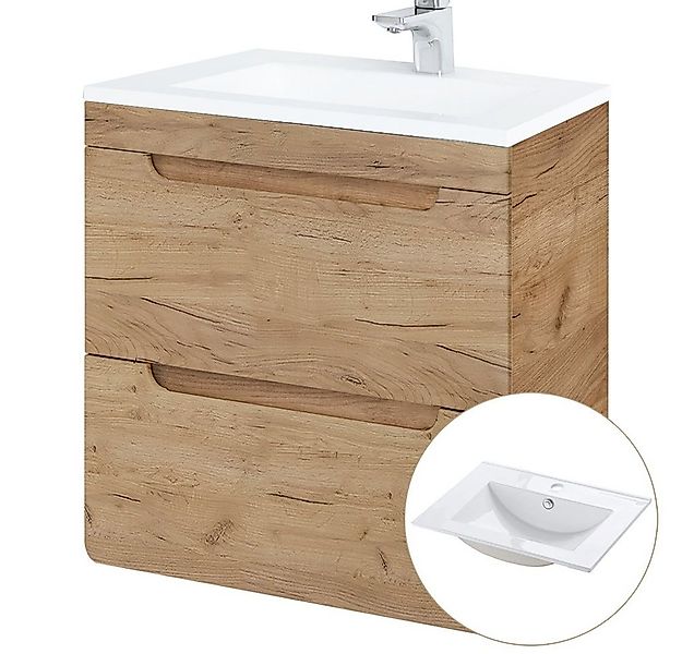 Lomadox Waschtisch LUTON-56-CRAFT, 61 cm mit Keramikbecken Wotan Eiche Nb. günstig online kaufen