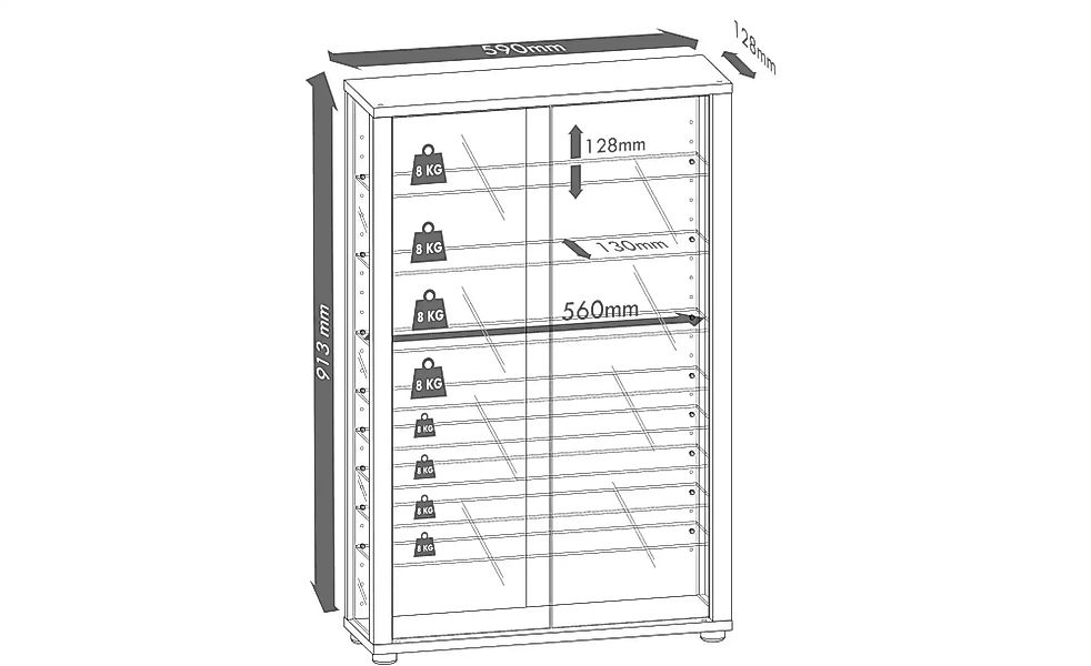 ebuy24 Lumo Mini Vitrinenschrank 2 Glastüren Glasvitrinen mit LED-Leuchten günstig online kaufen