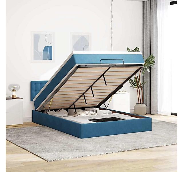 vidaXL Bett, Ottoman-Bett mit Matratze & LEDs Dunkelblau 140x190 cm Samt günstig online kaufen