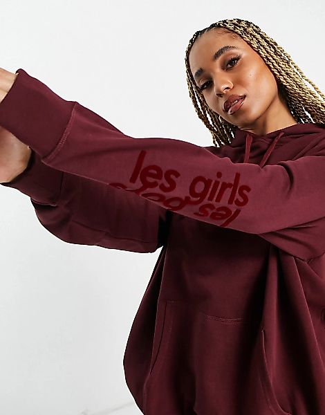 Les Girls Les Boys – Oversize-Kapuzenpullover in Burgunderrot günstig online kaufen