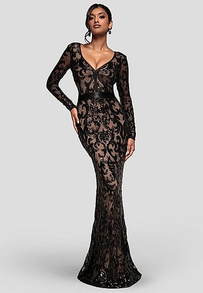 Goddiva Maxikleid Embroidered Sequin & Mesh Maxi Dress Langes Kleid, V-Auss günstig online kaufen