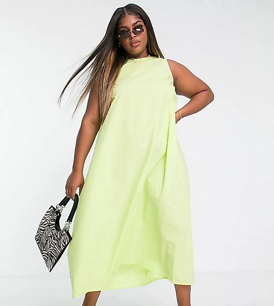 Native Youth Plus – Ausgestelltes Oversize-Kleid aus Popeline in Limettengr günstig online kaufen