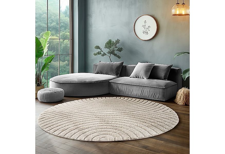 SIMPEX24 Designteppich Boho Design, Rund, Höhe: 8 mm, Teppich Wohnzimmer, S günstig online kaufen