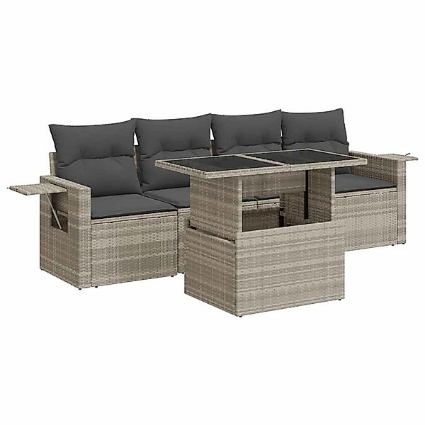 vidaXL 5-Tlg Garten-Sofagarnitur mit Kissen Hellgrau Poly Rattan 3326403 günstig online kaufen