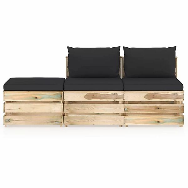 3-tlg. Garten-lounge-set Mit Kissen Grün Imprägniertes Holz günstig online kaufen