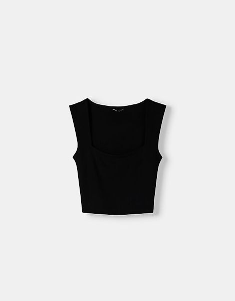 Bershka Ärmelloses T-Shirt Mit Kastenförmigem Ausschnitt Bskteen S Schwarz günstig online kaufen