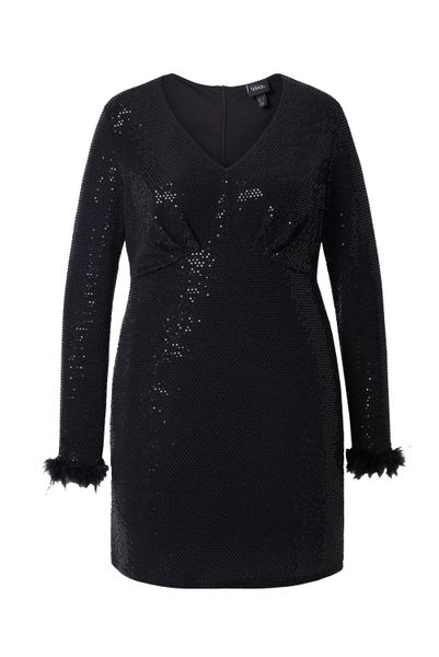 Ulla Popken Cocktailkleid Bodycon-Kleid Pailletten V-Ausschnitt günstig online kaufen