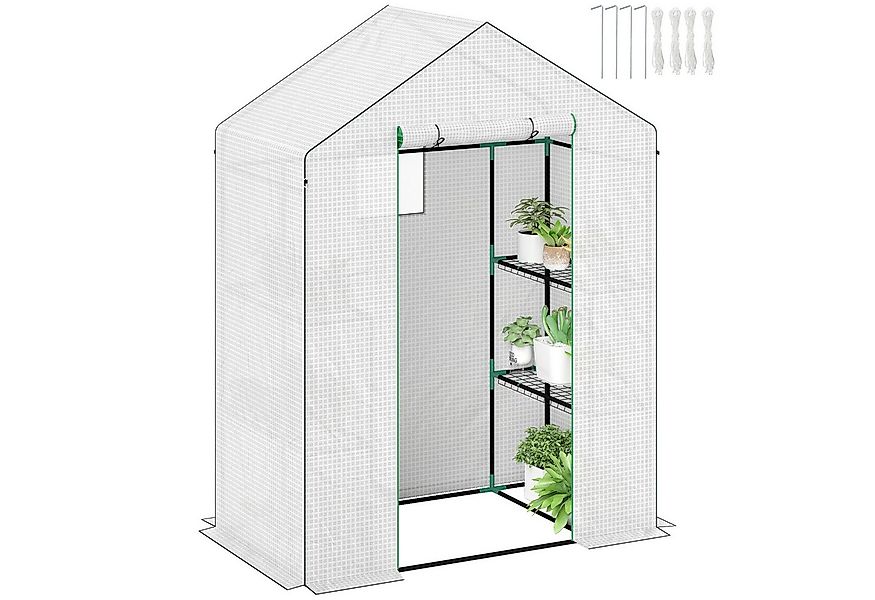 Outsunny Foliengewächshaus mit Rolltür, Fenster, Regale, winterfest, aus St günstig online kaufen