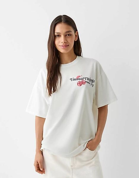 Bershka T-Shirt Mit Print Damen L Rohweiß günstig online kaufen