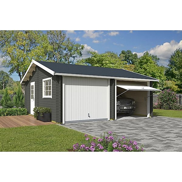 Lasita Garage Falkland Set mit Schwingtoren 575 cm x 575 cm Grau-Grün günstig online kaufen